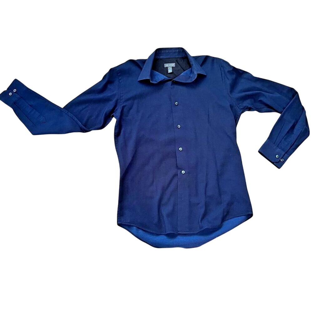 Van Heusen dress shirt‎ navy blue dot long sleeve button down small 14.5" neck